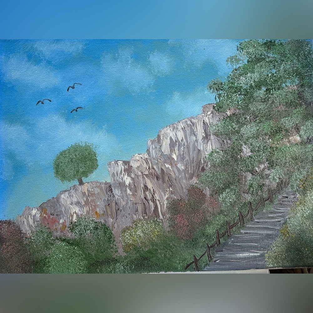 Landscape Canvas Painting with Green and Blue Tones